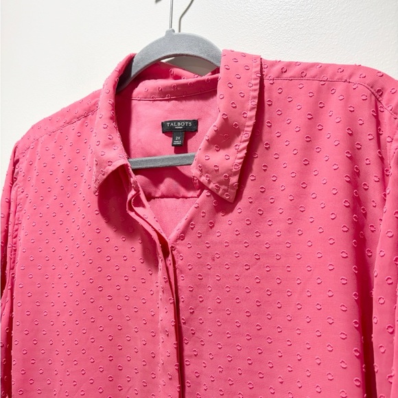 Talbots Pink Blouse with Subtle Swiss Dot Pattern Button Up Size 2X - Picture 3 of 6